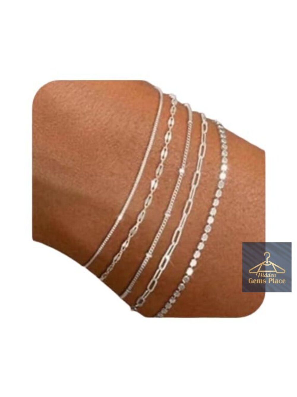 Silver Bracelet Set for Women - 5 Dainty Adjustable Stackable Chain Bracelets